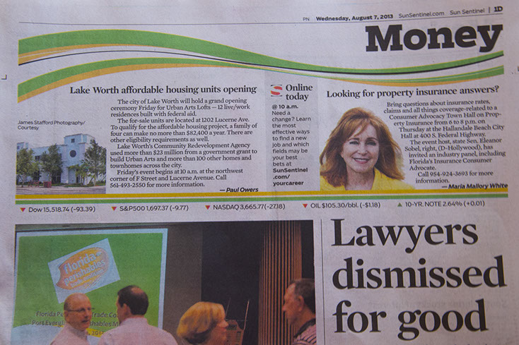 Photo on Cover of Money Section of Sun Sentinel